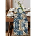 thumbnail image 4 of Blue Brown Palm Leaf Table Runner Cotton Linen 60 Inch Holiday Dresser Scarves, Summer Farmhouse Botanical Tablerunner for Kitchen Coffee Dining Bedroom Home Living Room Dinner Scarf Décor 13''x60'', 4 of 9