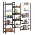 thumbnail image 3 of Triple Wide 5-Shelf Industrial Bookcase,Vintage Wood Style Large Open Bookshelves for Home Office,Dark Grey, 3 of 7