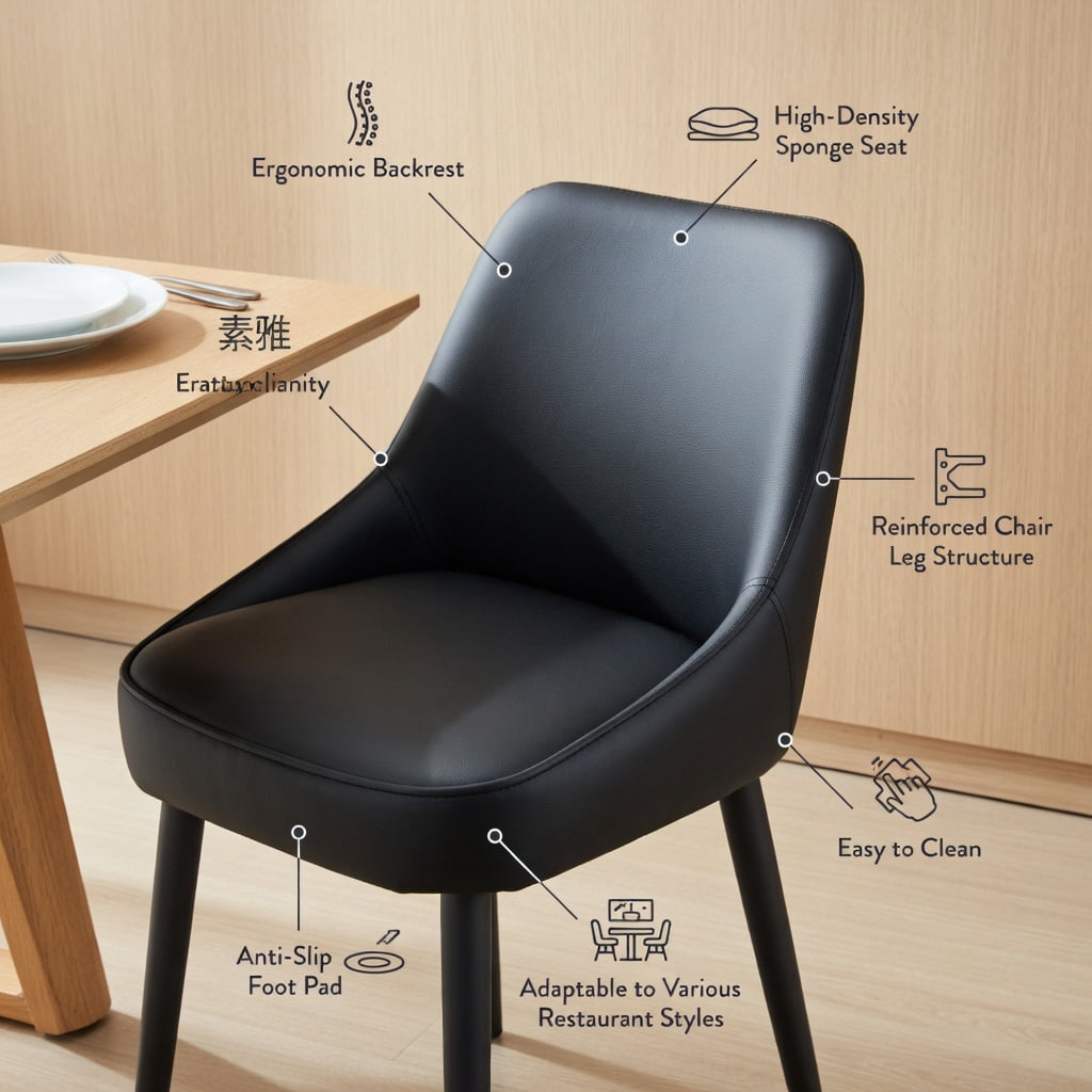 Hommoo 6-Piece Modern PU Leather Dining Chairs Set with Ergonomic Backrest & Sturdy Metal Legs, Kitchen, Living Room, Home Office Furniture, Black