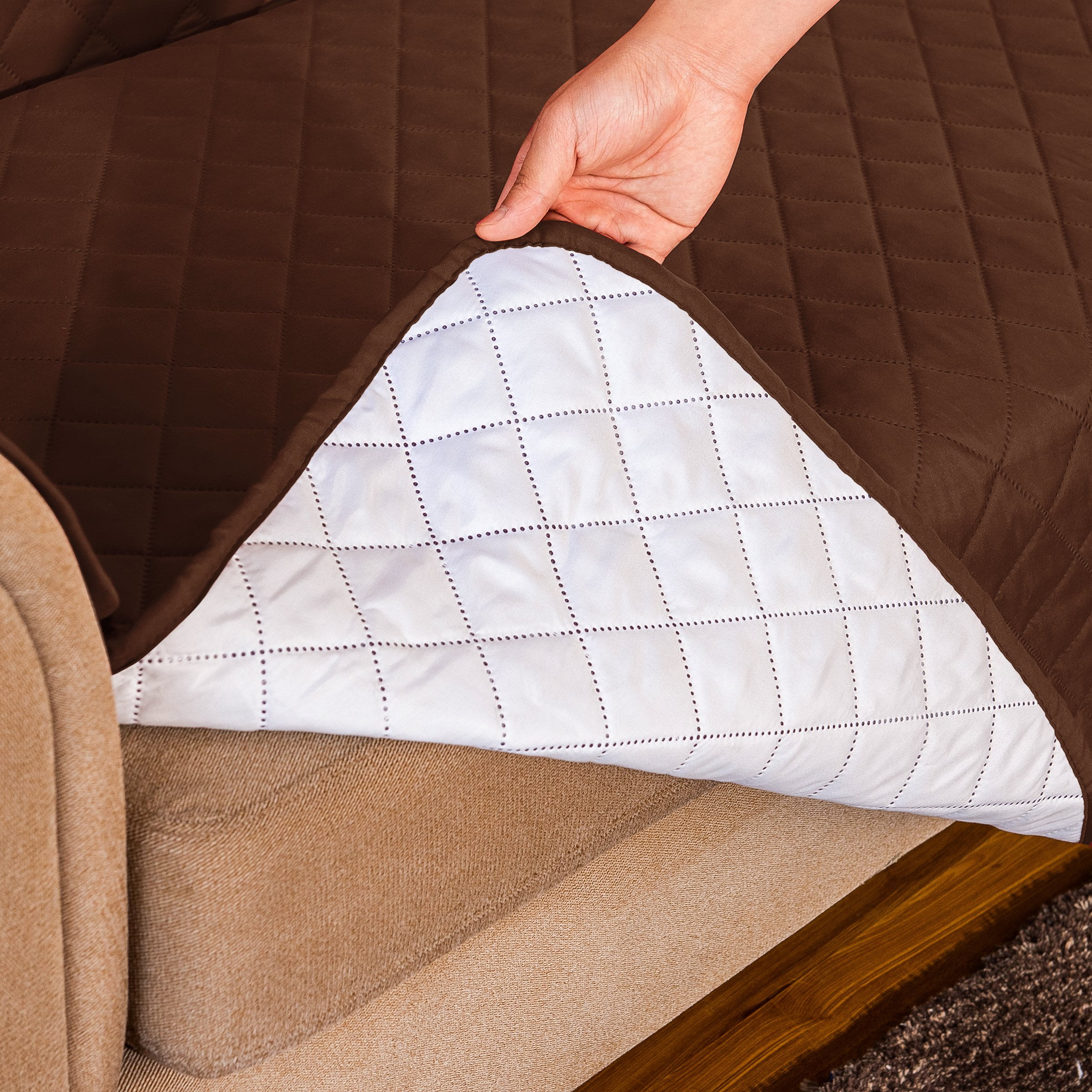 Subrtex 1-Piece Reversible Sofa Cover Quilted Slipcover (Sofa, Chocolate)