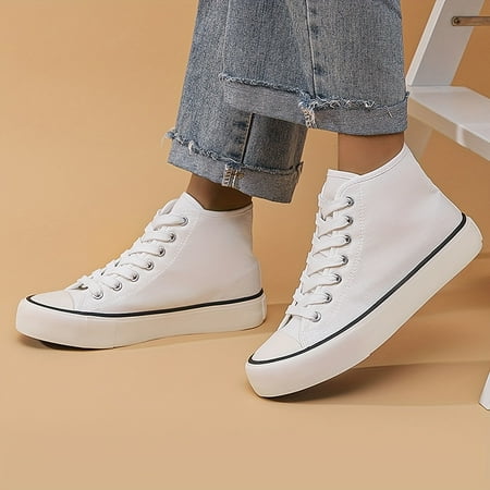

Chunky Canvas High Top Sneakers - Breathable Non-Slip Flat Wear Resistant Trendy Lace Up Shoes for All Seasons - Comfortable Height-Boosting and Durable