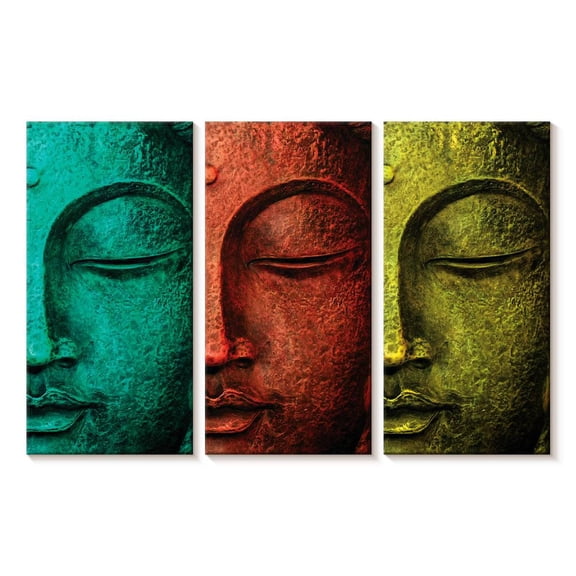 Elephant Stock Buddha Face Wall Art - Horizontal Multi Panel Canvas - Living Room Wall Decor - Religion And Spirituality Multi Panel - Black And Red Decor By Mark Ashkenazi - 23" x 14"