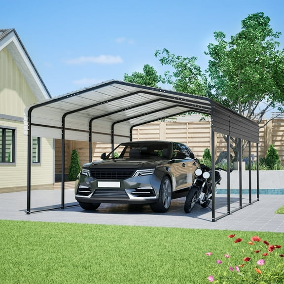Upgraded 13x20 FT Heavy Duty Metal Carport with Enhanced Base, Extra Thick Galvanized Steel Frame, All-Weather Oversized Outdoor Car Shelter for Cars, Boats, and Tractors