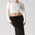 thumbnail image 2 of Women T-shirt Long Sleeve Crew Neck Solid Slim Fit Ladies Fall Tops, 2 of 6
