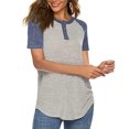 thumbnail image 4 of Bloque de color Camisa de verano Casual Suelto Cuello en V Moda Manga corta Botón Delantero Túnica de verano Top Azul XXL, 4 of 6