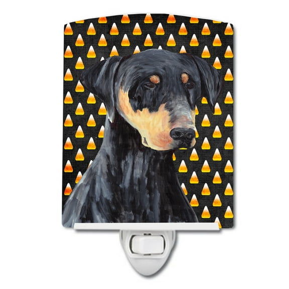 Caroline's Treasures SC9148CNL Doberman Natural Ears Candy Corn Halloween Portrait Ceramic Night Light, 6x4x3",