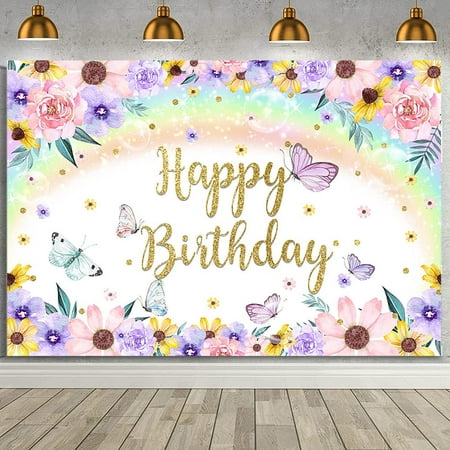 Image of AIBIIN 7x5ft Butterfly Happy Birthday Backdrop Gir