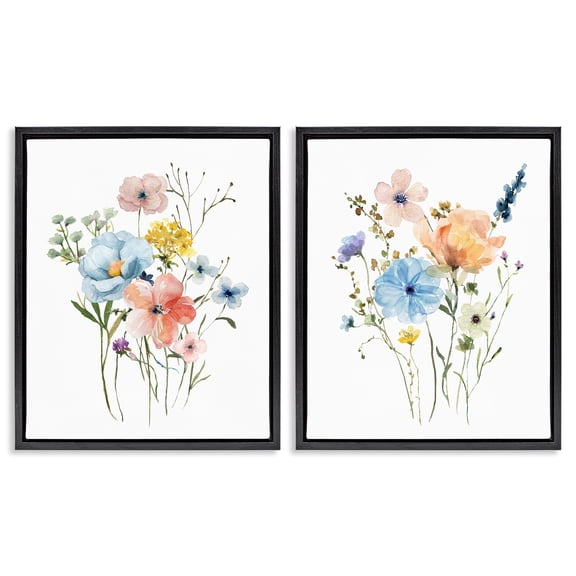 Stupell Industries Wildflower Sprig Bundles 2 Piece Black Framed Floater Canvas Set, design by Livi Finn
