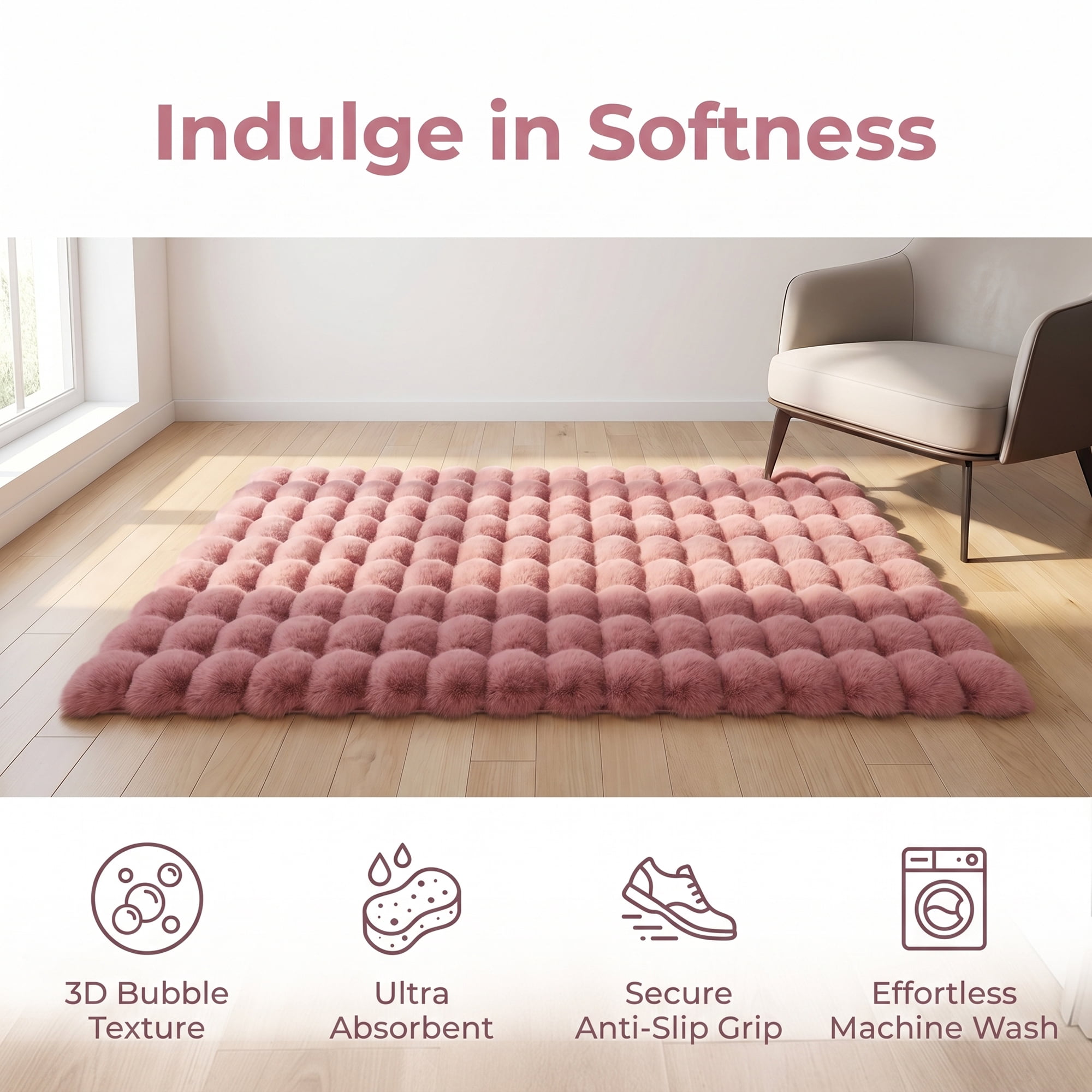 Unique Bargains Geometric Absorbent Shaggy Area Rug Non-Slip Plush Carpet 35" x 24" Pink