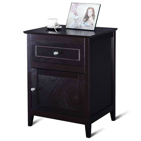 - Costway End Table Nightstand Living Room Furniture Espresso Beechwood