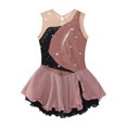 thumbnail image 5 of Haitryli Kids Girls Rhinestone Color Block Figure Ice Skating Dress Sleeveless Ballet Dancewear Light Coffee 14, 5 of 7
