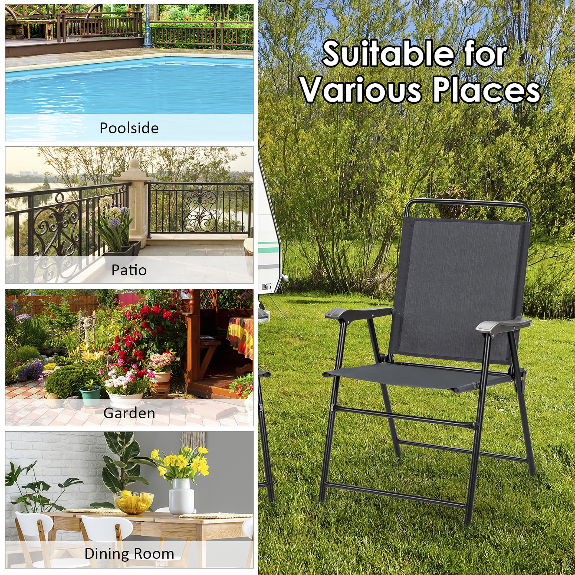 Costway 4PCS Outdoor Patio Folding Chair W/Armrest Portable Camping Lawn Garden