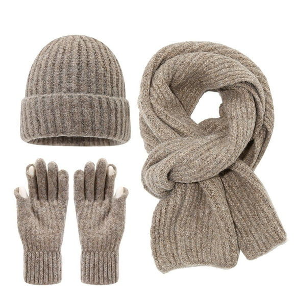 Bibifish 3pcs Knitted Hat Scarf Glove Sets For Men Women Solid Color Cable Knitted Beanie Scarf Gloves Trendy Winter Outdoor Cold Weather Warm Accessory Sets