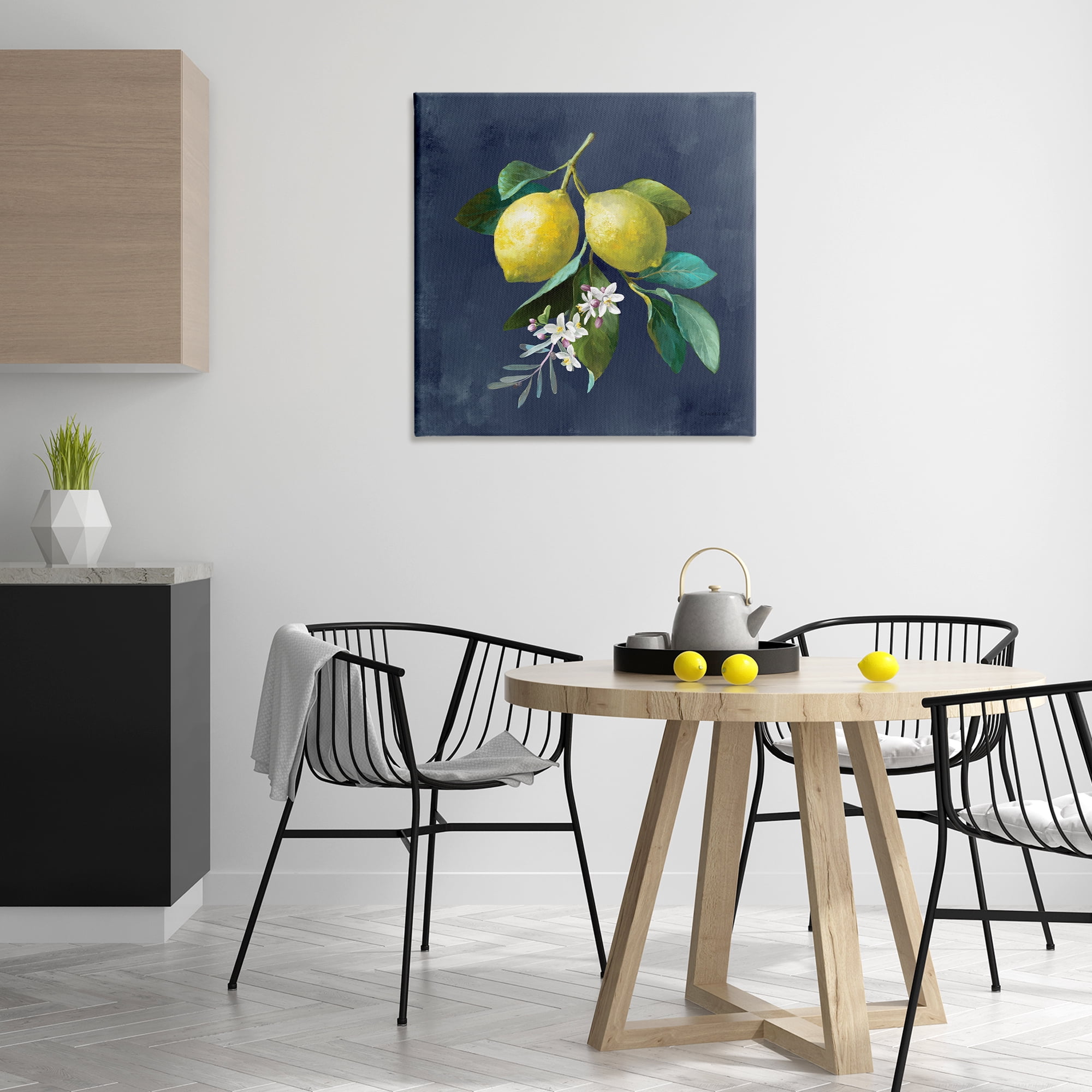 Stupell Industries Lemon Branches on Blue Food & Beverage Painting Wrapped Canvas Art Print Wall Art, 30 x 30