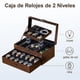 thumbnail image 2 of Caja de Almacenamiento de Relojes Joyas y Lentes, Doble Capa Joyero Multifuncional con Almohadillas Extraíbles para Relojes de Almacenamiento Adecuado para Pulseras,Collares y Anillo - Nogal, 2 of 8