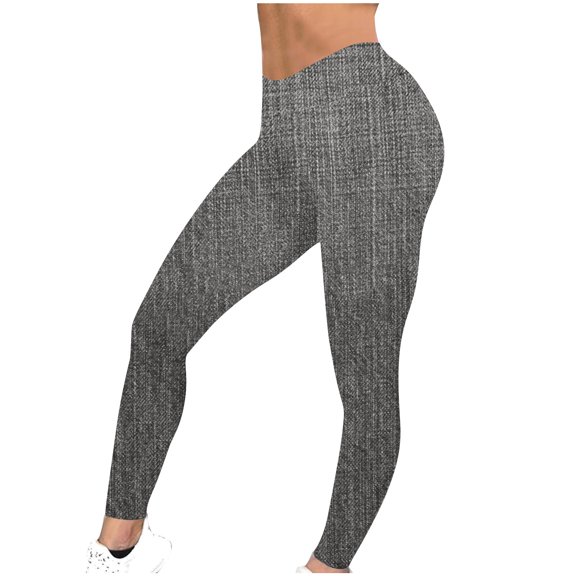 Lovskoo 2024 Yoga Leggings for Women Solid Color Tight Elastic High Waisted Yoga Pants Sport Workout Running Leggings Gray XL