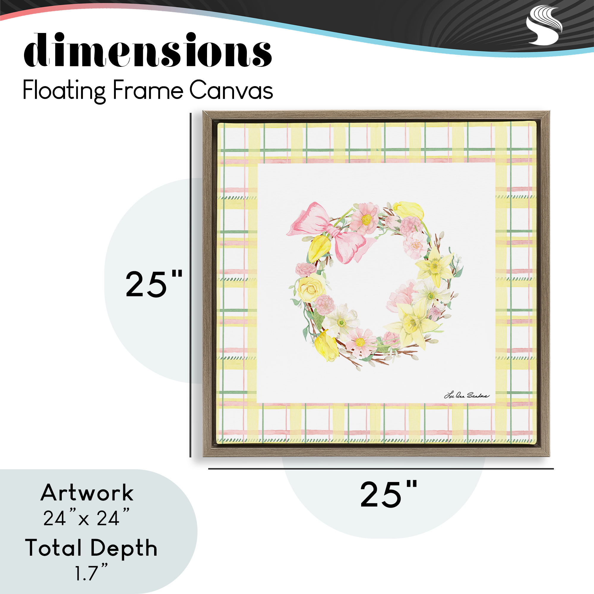 Wreath in Spring Pastels Brown Framed Floater Canvas Wall Art, design by Lee Ann Sanders