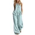 thumbnail image 3 of Women's Casual 2 Piece Outfits, Rayon Blend Sleeveless V-Neck Top, Mid Waisted Solid Color Pants Sets With Pockets, Summer Travel Loungwear Loose Fit | TruBelle,Mint Green 2XL, 3 of 7
