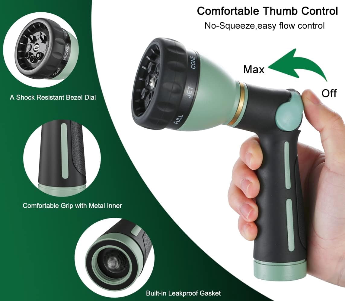 FANHAO Garden Hose Nozzle Heavy Duty, 100% Metal, 8 Spray Patterns, High Pressure with Thumb Control