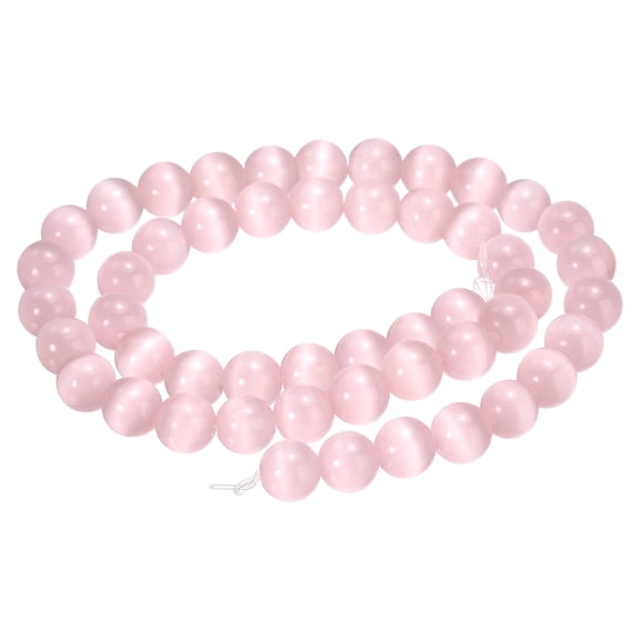 Uxcell 48pcs Light Pink Cat's Eye Stone Beads 8mm Round Smooth Gemstone Crystal Loose Bead for Jewelry Making Bracelets Necklace Earrings DIY