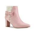 thumbnail image 1 of BLISSFUL STEP Women's Pointed Toe Plaid Block Heels Ankle Boots Pink 11, 1 of 7