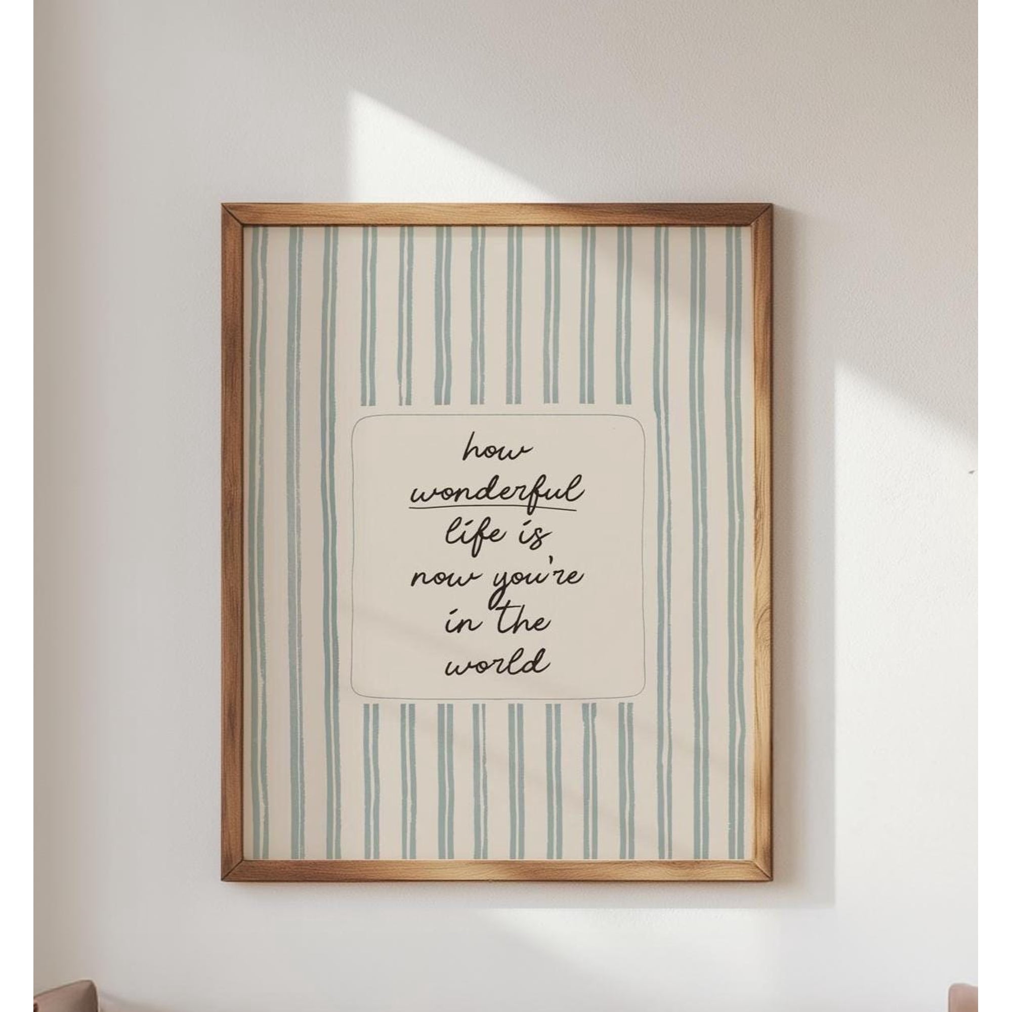 Vintage Blue Stripes Nursery Print Baby Boy Room Home Decor Office Wall Art