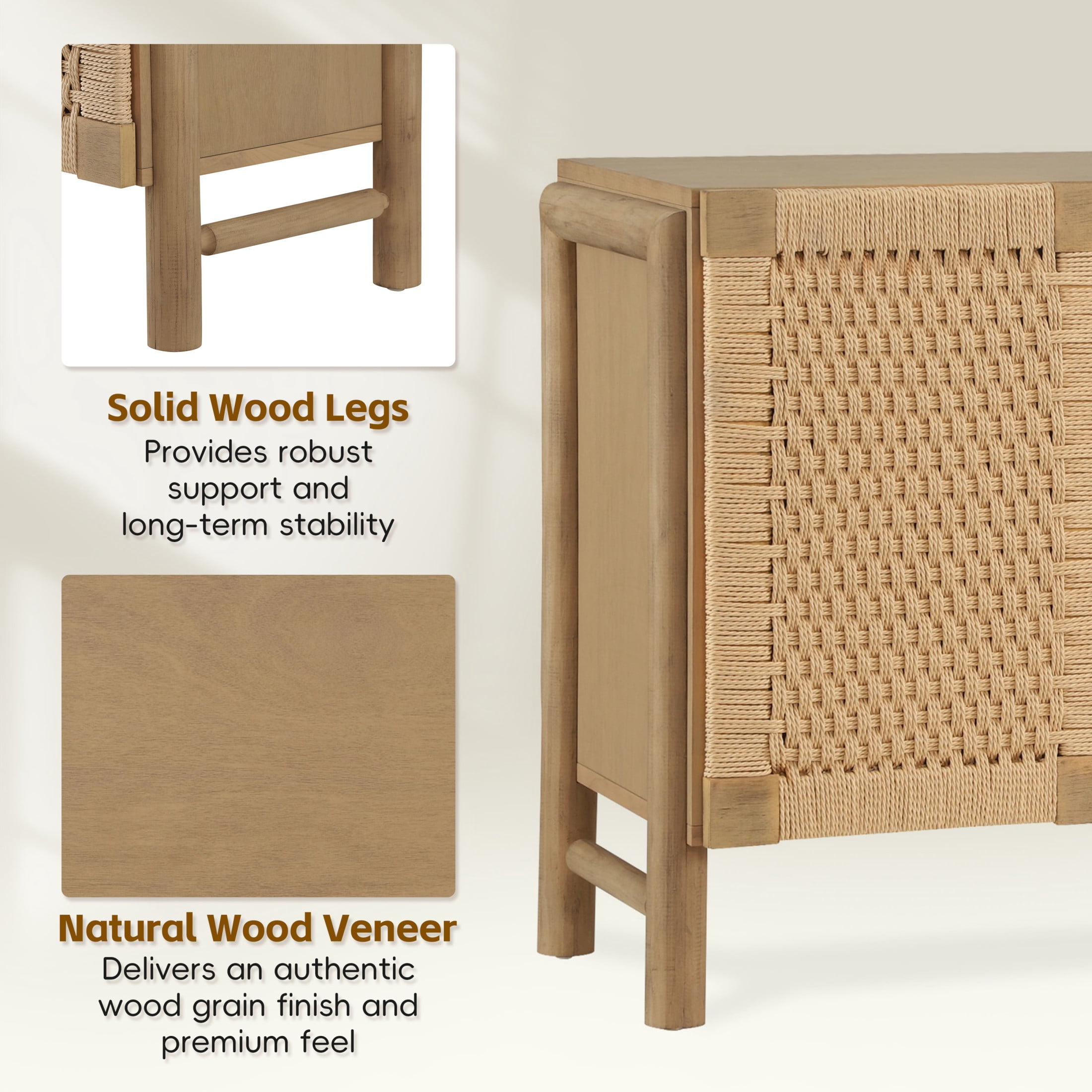 Christopher Knight Home Boho Storage Cabinet with Handwoven Paper Rope Doors, Solid Wood Legs, Natural