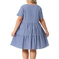 thumbnail image 4 of DARING DIVA Plus Size Plaid Round Neck Short Sleeve Midi Dress 2X Dark Blue, 4 of 6