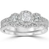 Pompeii3 1.00CT 3-Stone Diamond Engagement Wedding Ring Set 10K White Gold