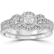 Pompeii 1.00CT 3-Stone Diamond Engagement Wedding Ring Set 10K White Gold (H/I,I1-I2)