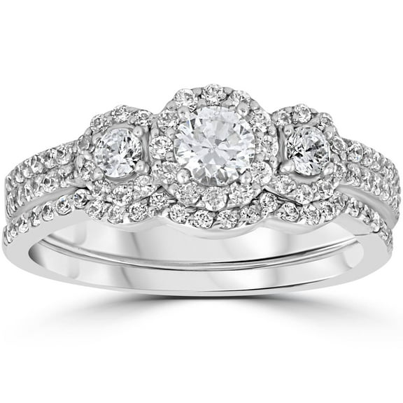 Pompeii 1.00CT 3-Stone Diamond Engagement Wedding Ring Set 10K White Gold (H/I,I1-I2)