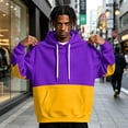 thumbnail image 2 of Men's Hoodie Drawstring Hooded Long Sleeve Color Block with Kangaroo Pocket Soft Touch Pullover Basic Top for Fall Winter Everyday Wear and Weekend Outings Purple M, 2 of 6