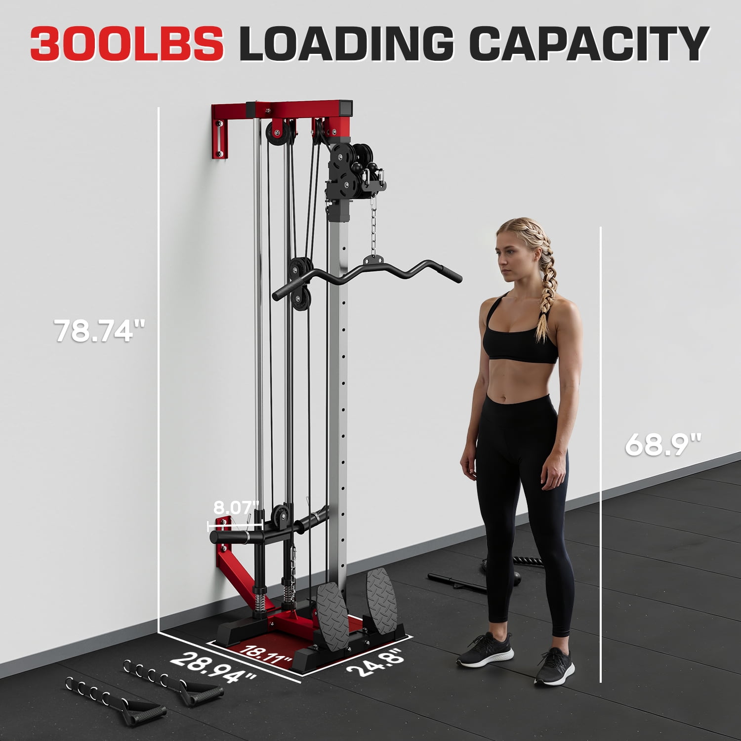 Mitonos  Cable Crossover Machine,Lat Pull Down Machine with Adjustable 18 Positions  Dual Pulley System,Wall Mount Cable Station  with 400LBS Weight Stack for Home Gym Fitness