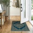 thumbnail image 2 of ODIKA 2'x3' Washable Throw Rug Non-Slip, Low Profile, Flatwoven, Easy Care Teal Boho Bug Intricate Motif Symmetrical Framing Turquoise for Hallway, Study Room, 2 of 7