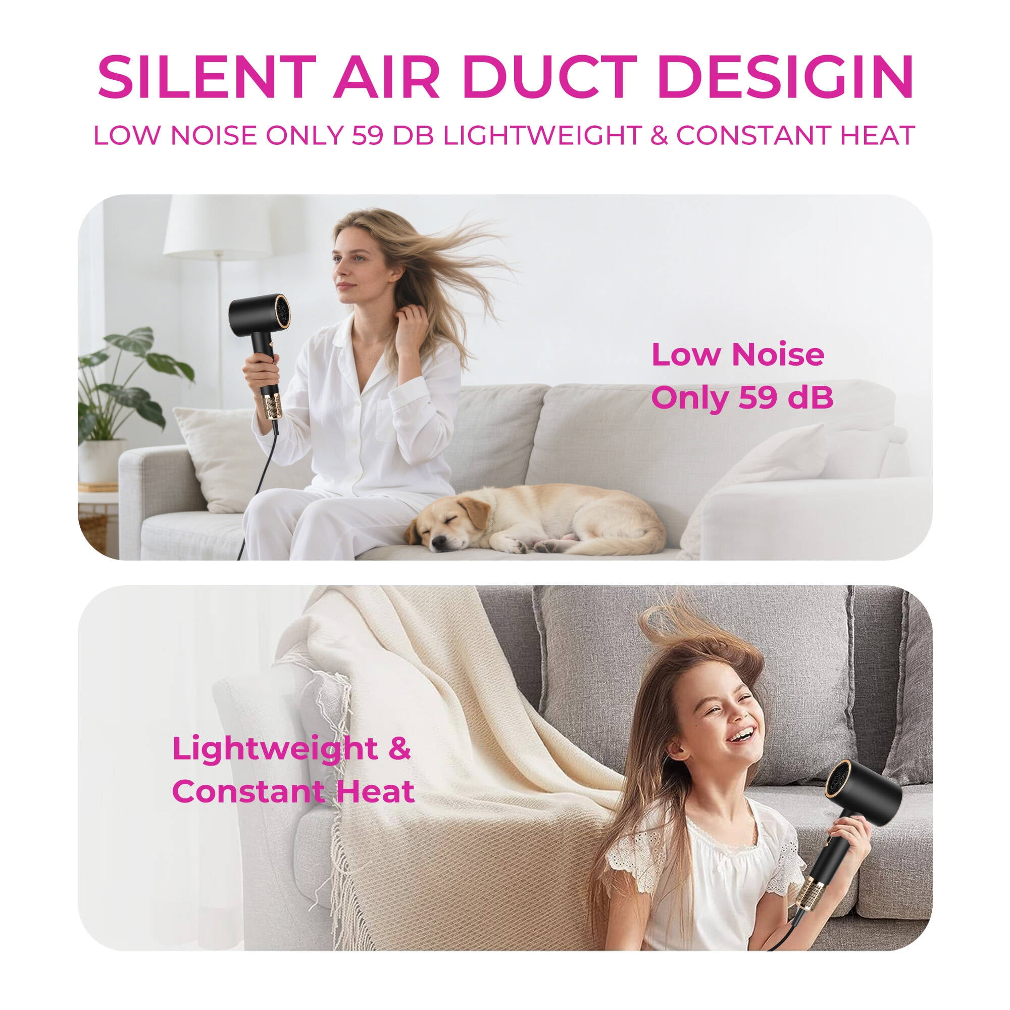 Morfone Hair Dryer, High-Speed Professional Ionic Blow Dryer with Hair Diffuser for Women & Men, Black