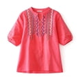 thumbnail image 5 of BODOAO Womens Linen Embroidered Top V Neck Boho Tops Peasant Blouses Vacation Shirts Dressy Casual Workout Tops Gauze Tops Fashion Outfits Summer Soft Breathable Red L, 5 of 8