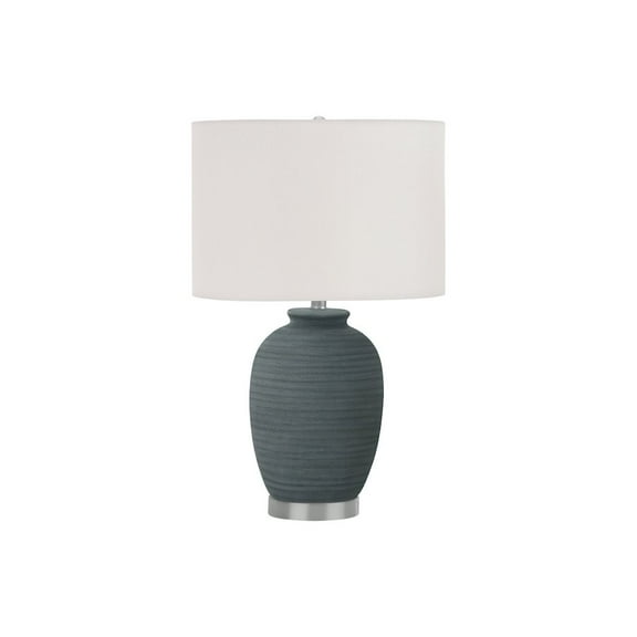 24" Blue and Silver Ceramic Round Table Lamp With Ivory Drum Shade