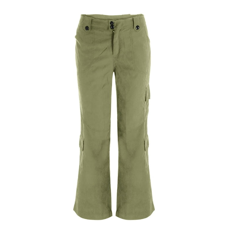 AWXNJUX Women's Cotton Button Cargo Pants With 7 Pockets/Low