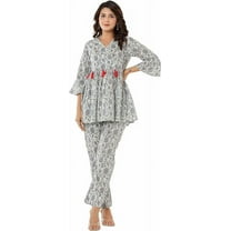 VIHAAN IMPEX Women's Floral Print Co-Ord Set with Tassels 3/4 Sleeve White