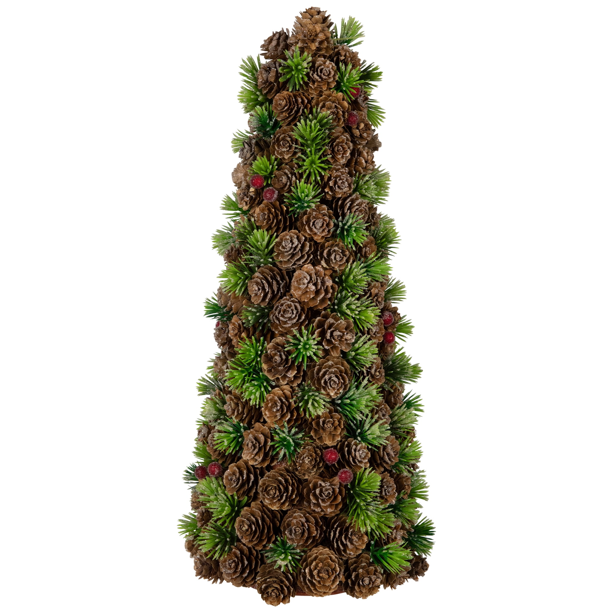 Northlight Mini Pinecone and Frosted Wild Berries Christmas Cone Tree - 15"