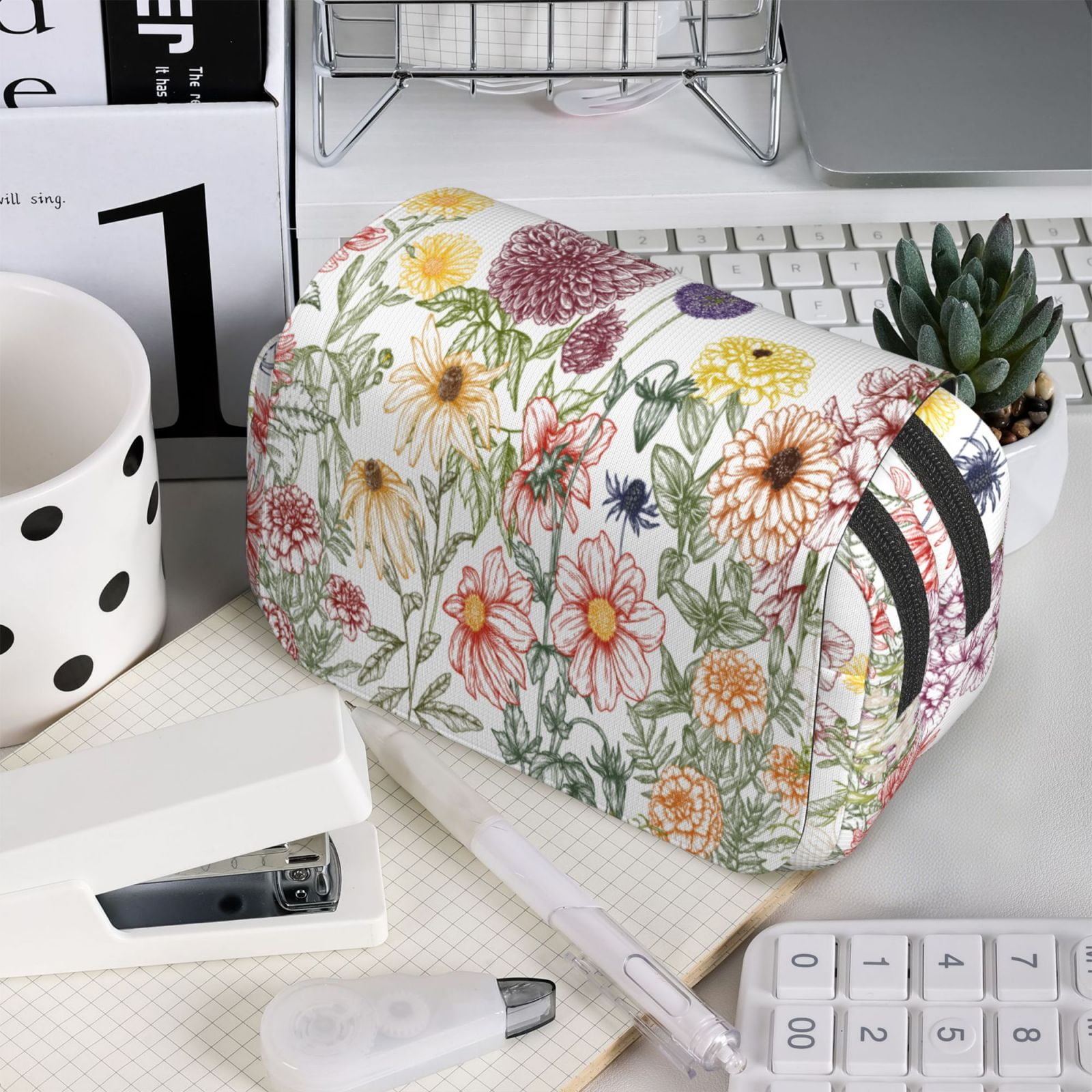 Rateoe Autumn Garden Pattern Double Clamshell Pen Case, Storage Organizer with Two Zipper Compartments– Holds Up to 50 Pencils & Pens