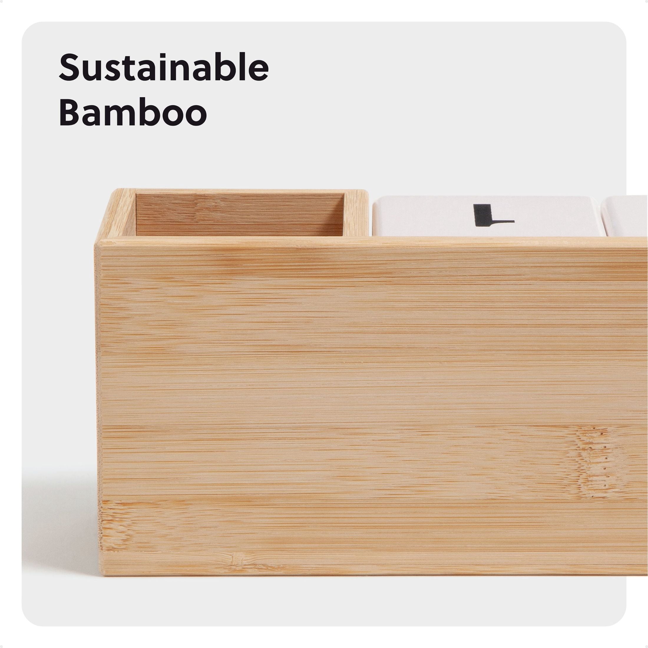 U Brands Bamboo Desktop Perpetual Block Calendar and Pencil Cup, 8.4 x 2.8 x 3.6 in.