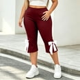 thumbnail image 5 of OVAFBAU Women's Capris Pants Yoga Workout Leggings Plus Size Casual Yoga Athletic Stretchy Bow Slit Ankle Capris Leggings, 5 of 8