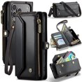 thumbnail image 1 of Bandolera para iPhone 17 Pro Funda Billetera【Bloqueo RFID】con Ranura para Billetes con Cremallera y 7 Tarjeteros, Correa Magnética de Cuero PU Suave para Hombro y Muñeca, 1 of 9