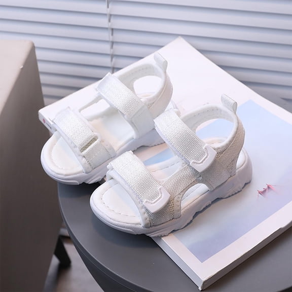 FSYBOA Sandals for Girls, Casual Open Toe Non-Slip Vacation Kids Summer Shoes White Size 4.5-5(Toddler)