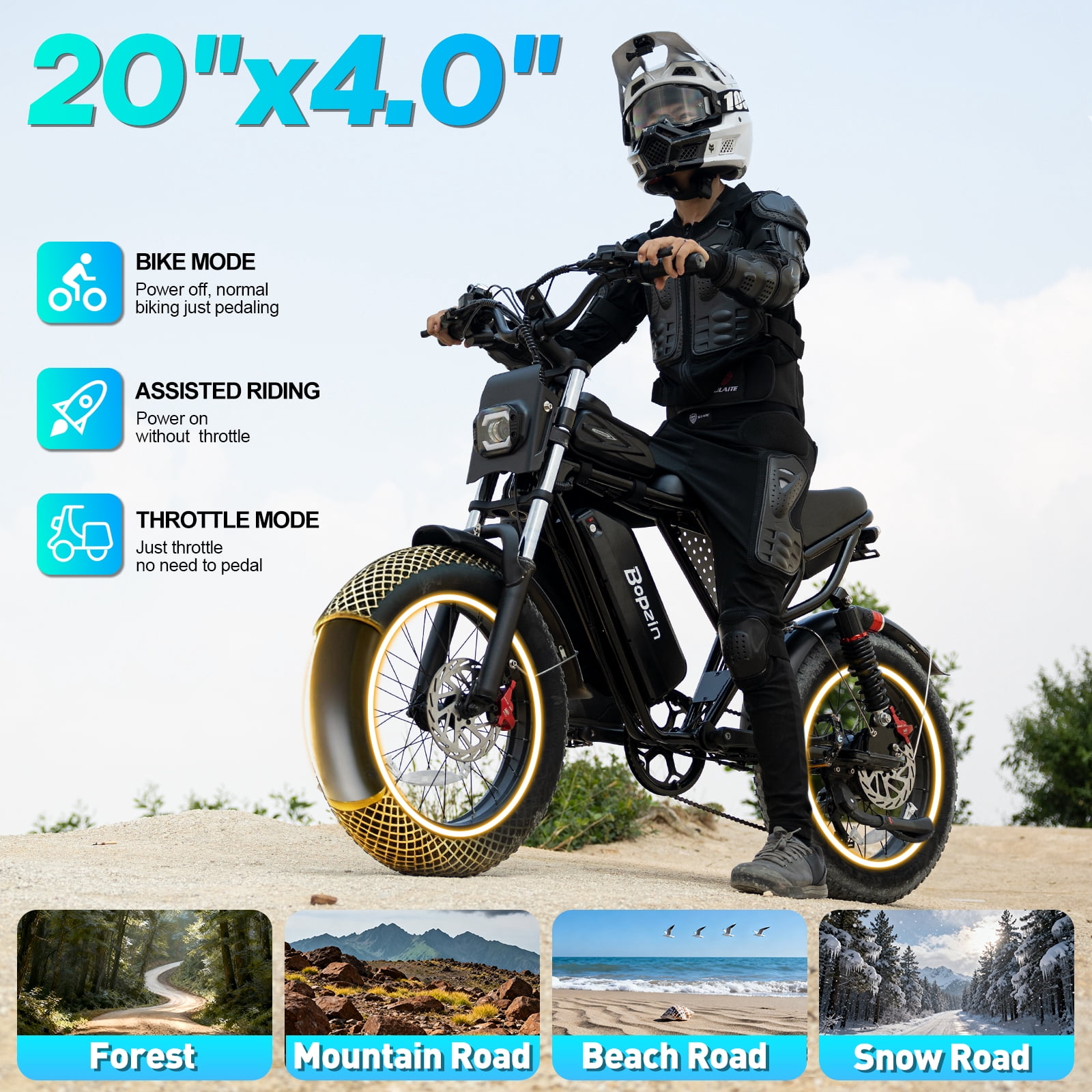 YVY Peak 1500W Electric Bike for Adults, 28mph 48V 20Ah Max 80Miles Electric Bicycle,20" Fat Tire Mountain Bike UL2849