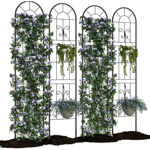 Riedhoff Metal Garden Trellis for Climbing Plants, 55.11“ x 11.81”, 4 Pack, Black
