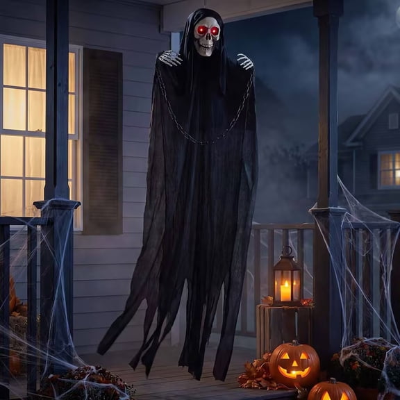 Ayieyill Halloween Grim Reaper 6ft Hanging Ghost Skeleton Decorations, Spooky Halloween Decor for Yard Haunted House Party Outdoor