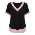thumbnail image 6 of Craaazy Short Sleeve Tops for Women Plus Size Relaxed Color Block V Neck Short Sleeve T-Shirt Curved Hem for Daily Casual Outings, 6 of 9
