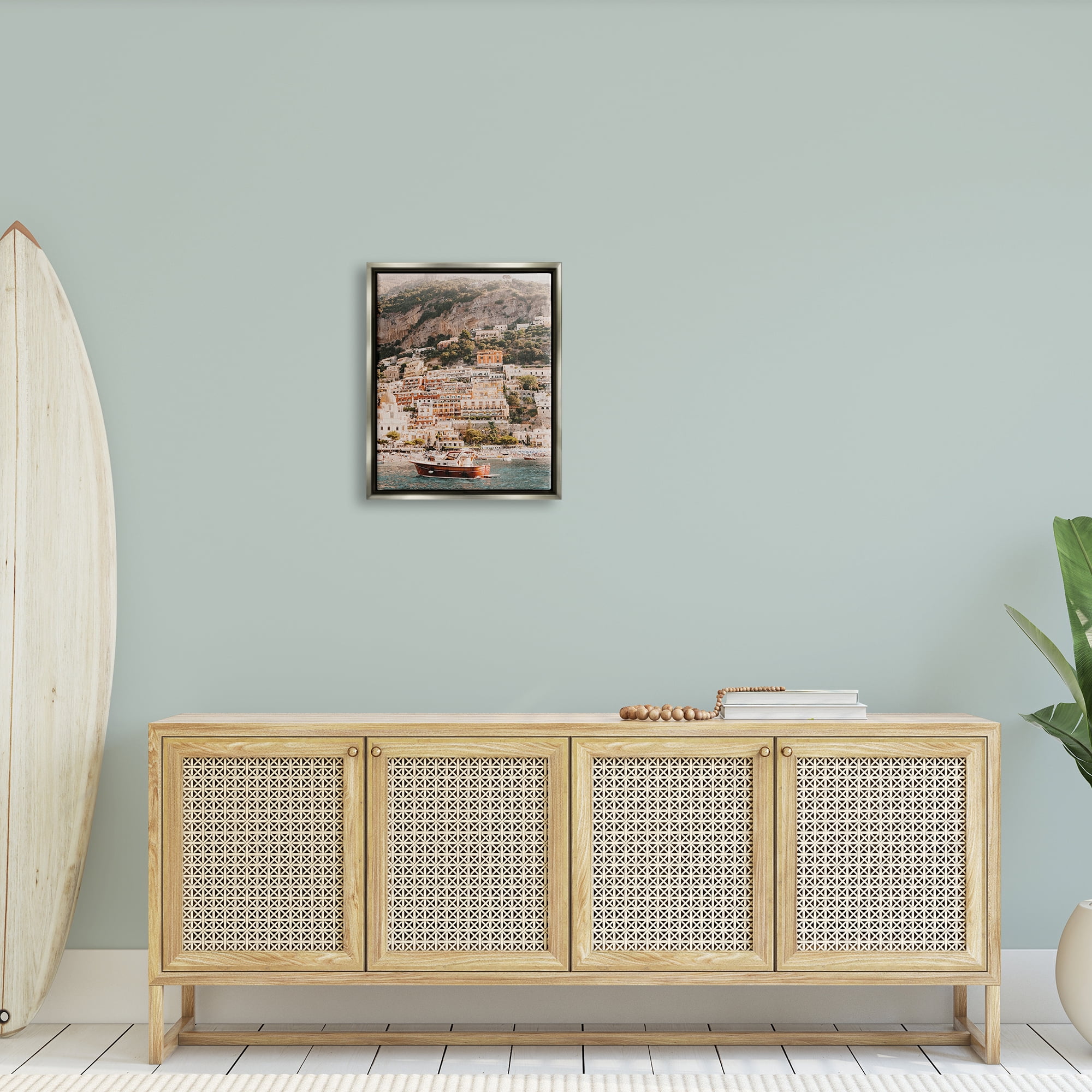 Stupell Coastal Port City Buildings Seaside Landscape Photography Gray Floater Framed Art Print Wall Art